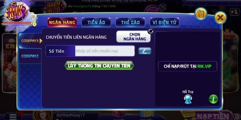 Quy trình nạp tiền dễ dàng