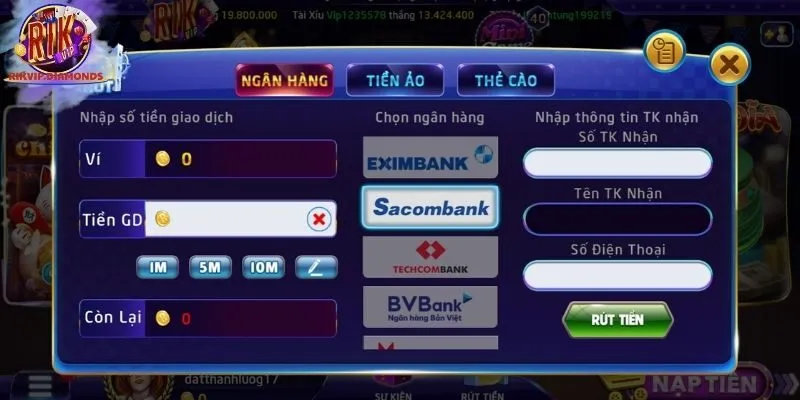 Rút tiền qua ngân hàng